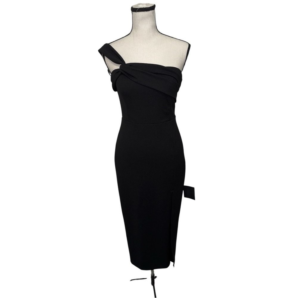 Lulus Black Twist and Make Up Black One-Shoulder Bodycon Midi Dress NWT‎ Size S - Picture 11 of 11
